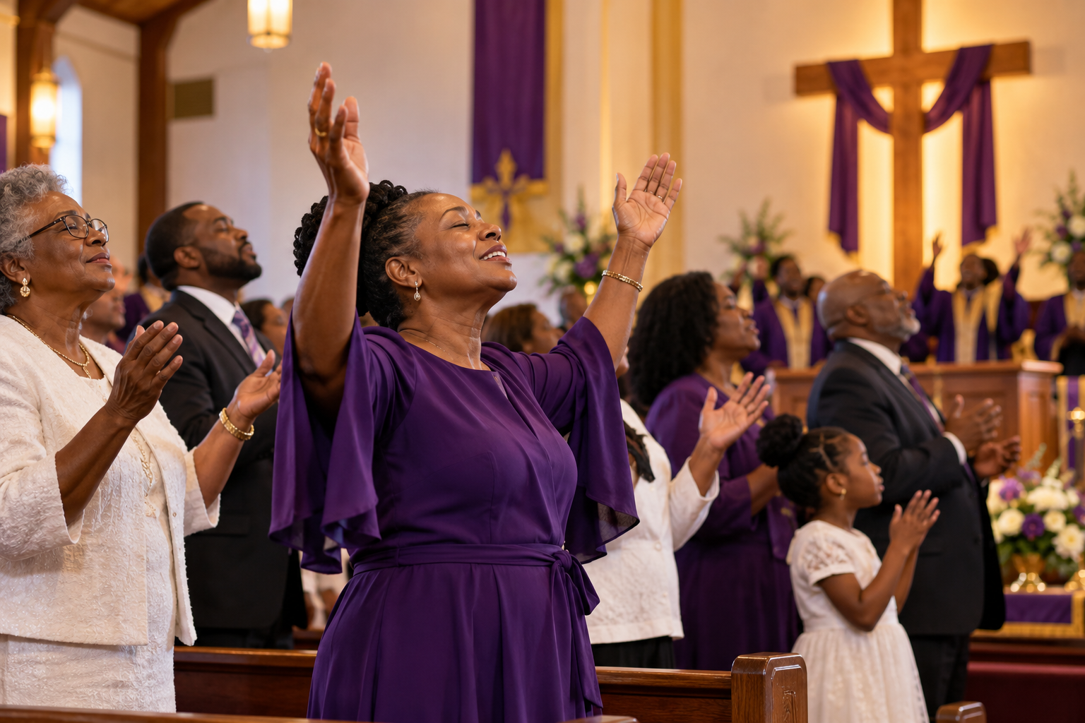 African American congregation worshipping together in a Christian church